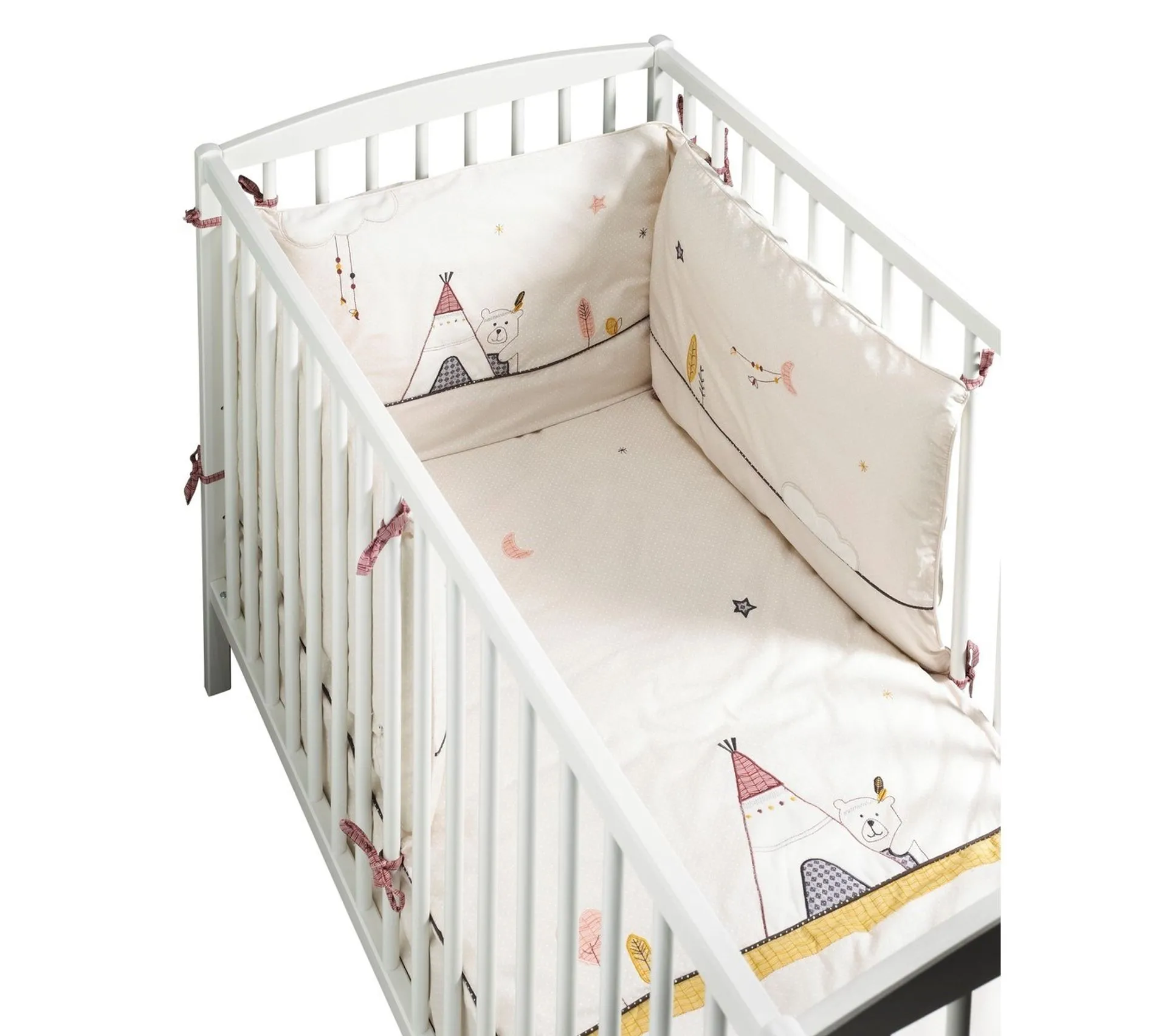 Tour De Lit Bébé Déhoussable 180x40cm En Coton Beige