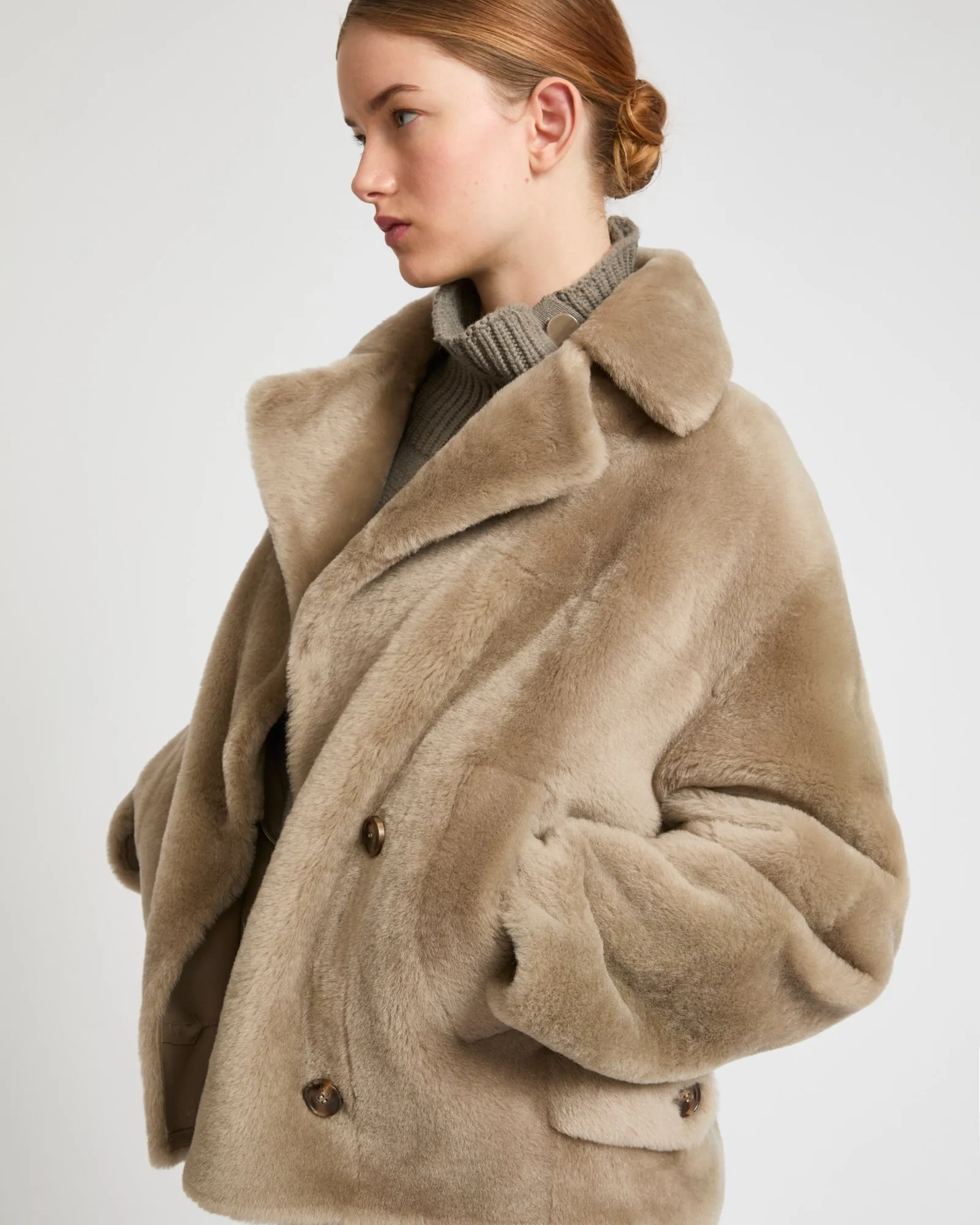 Veste caban en peau lainée